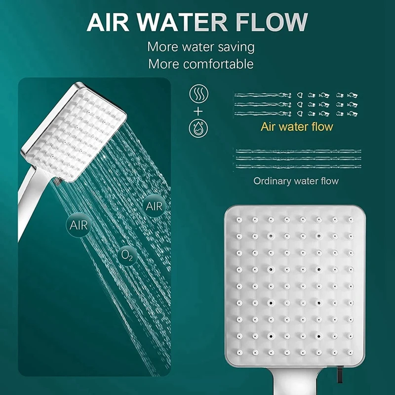 Shower Head With Handheld, One Hand Operation 6-Setting High Pressure Shower Head, With 59Inch Stretchable Hose