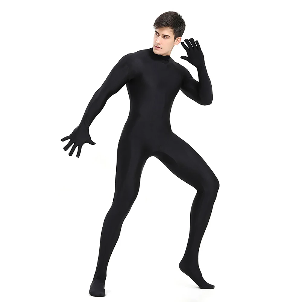 AOYLISEY Adult Black Spandex Full Body Zentai Footed Jumpsuit Unisex Bodysuit Women Handed Unitard Skin Tight Halloween Costume