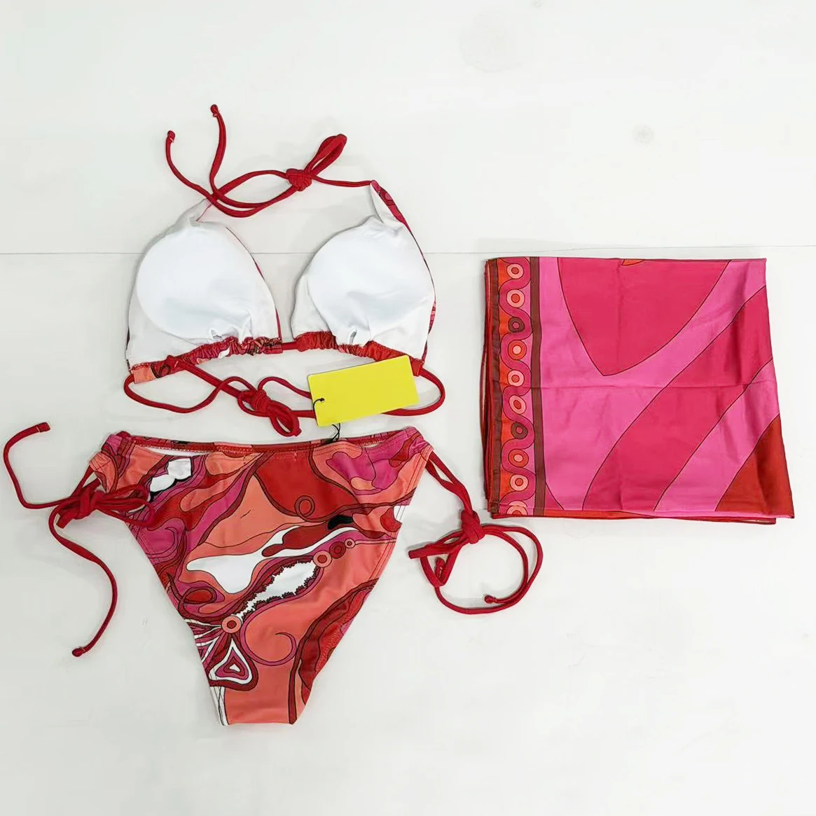 Classic Women's Red Scarf Bikini Sets with Designer Signature Letter Logo Luxury Design Women's Two-Piece Swimsuit Swimwear
