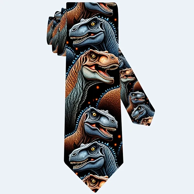 Dinosaur Themed Printed Tie Soft and Fashionable Accessory for Weddings Dates Parties and Casual Wear