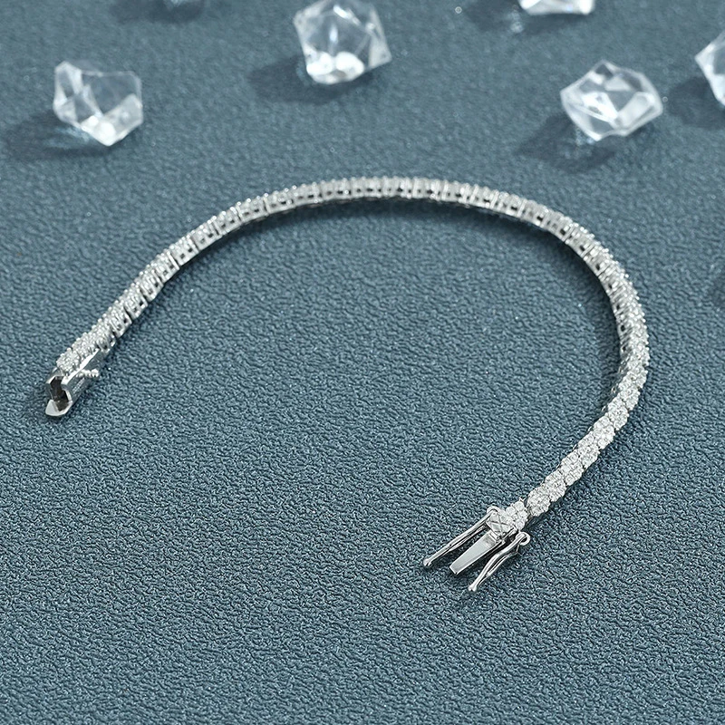 NeeTim Full 1.2mm Moissanite Tennis Bracelet for Women Men S925 Silver with Plated 18K Gold Chain Party Engagement Bracelets