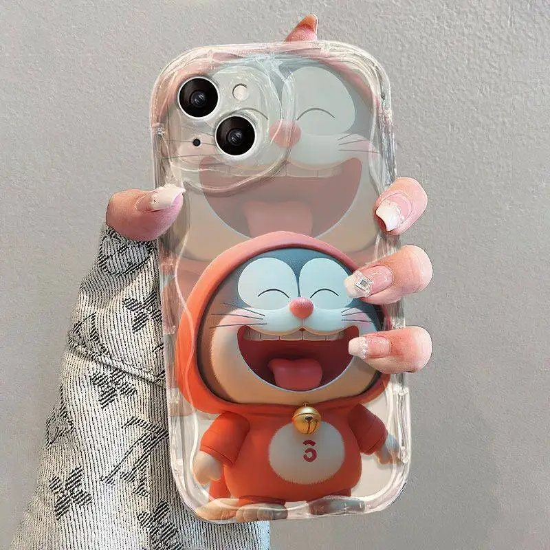 Doraemon Stereoscopic Wave Clear Case for iPhone 15 14 11 Pro Max 13 12 Mini XR XS X 8 7 6 6S Plus SE 2020 Soft Silicone Cover