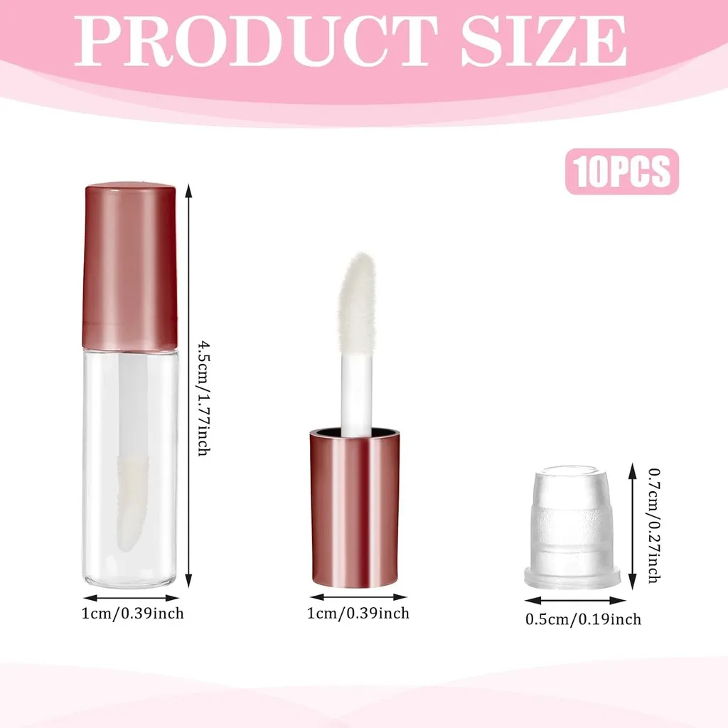 10Pcs Empty Lip Gloss Tubes 1.2ml Mini Refillable Lip Balm Bottles Makeup Containers Clear Lipstick Cosmetic Bottles with Rubber