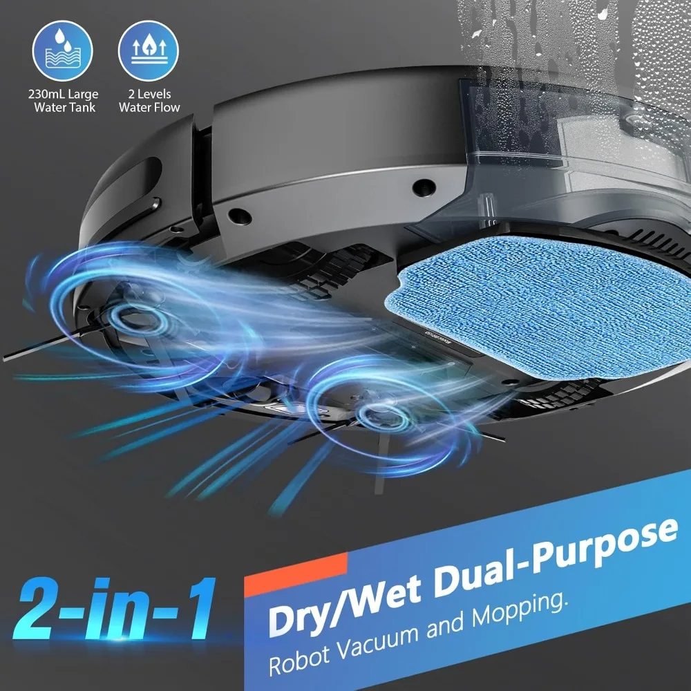 Robot Vacuum and Mop Combo with Schedule, Watertank and Dustbin, Self-Charging, Slim, WiFi/App 2 in 1 Mopping Robot Vacuum