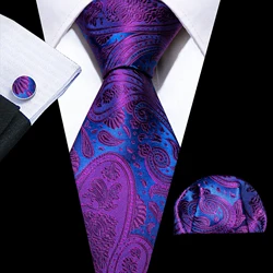 Elegant Purple Men Ties  Paisley Woven Jacquad Neck-Tie Cufflinks Pocket Square Set Party Wedding Business FA-640