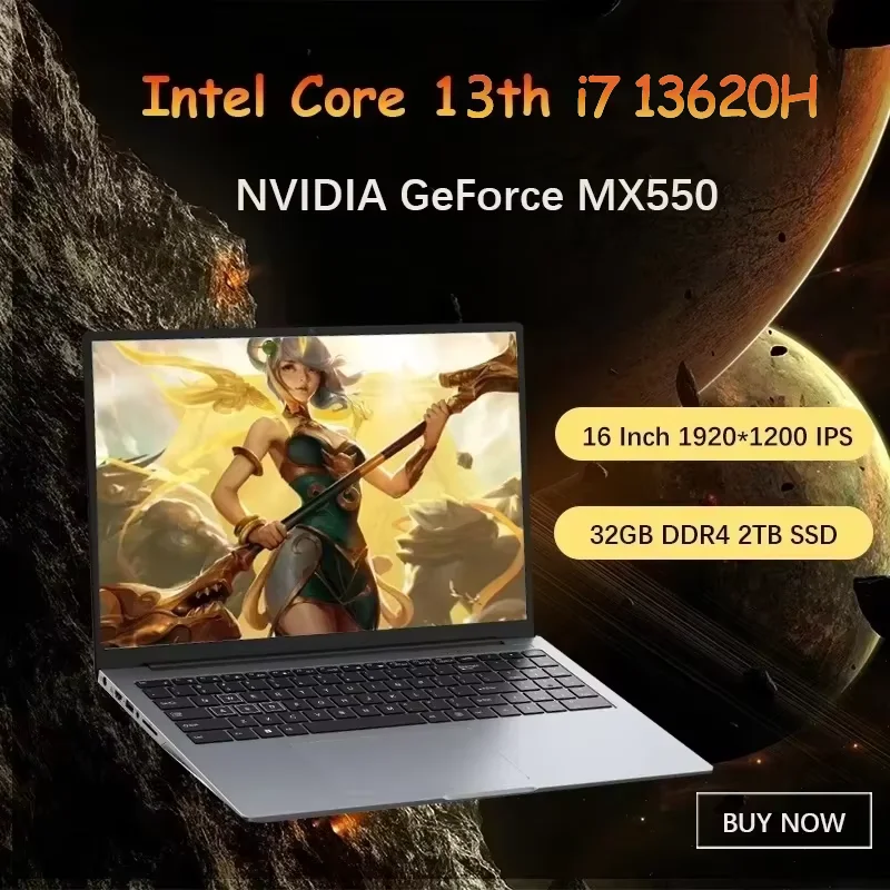 كمبيوتر محمول للألعاب مقاس 16 بوصة Intel Core I7-13620H NVIDIA MX550 4G 32GB DDR4 2TB SSD نافذة 11 12 النوى 16 خيوط محمولة نتبووك