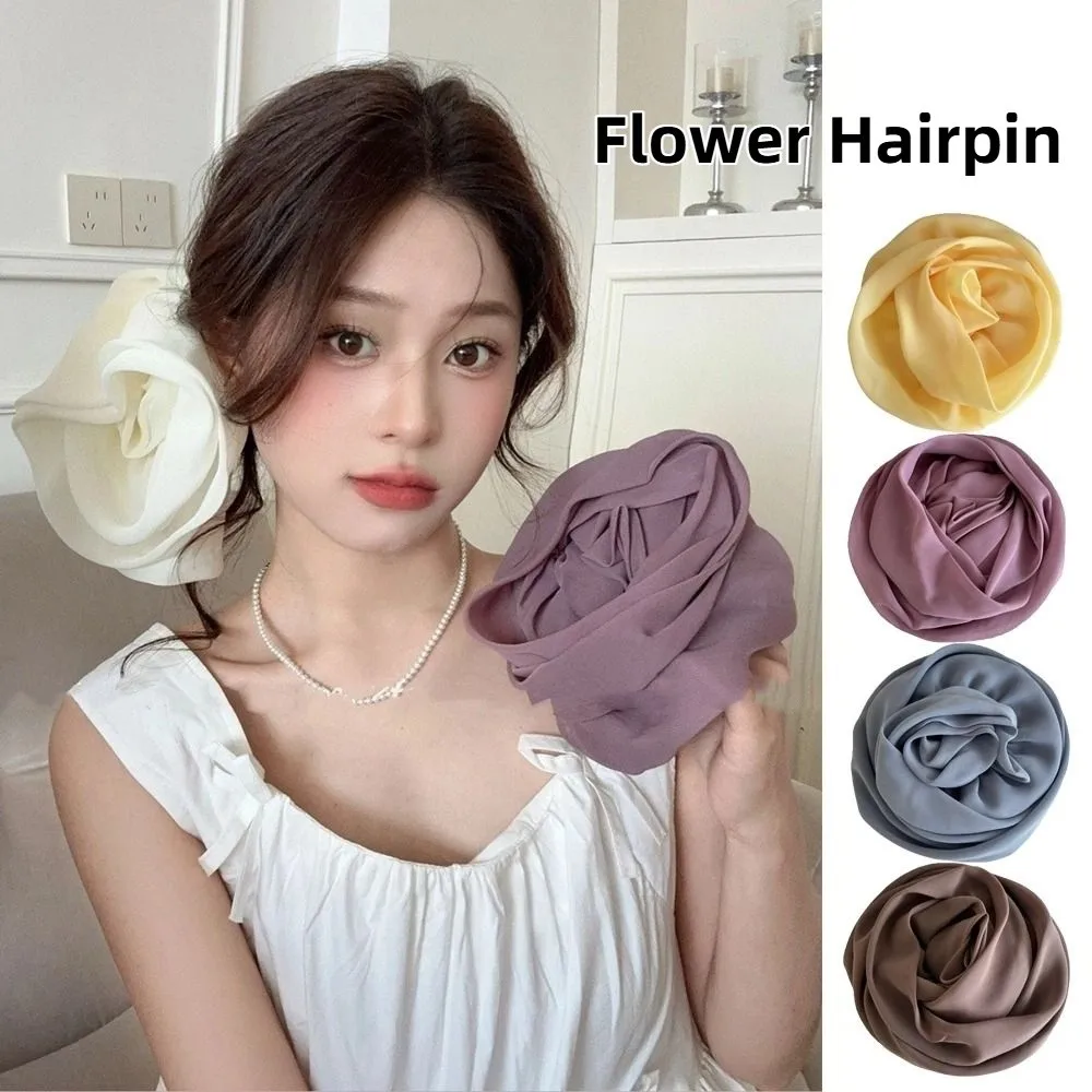 

Элегантная французская шифоновая заколка для волос, большая заколка для волос с цветком сладкой розы, фиолетовая, желтая, женская заколка, аксессуар для волос