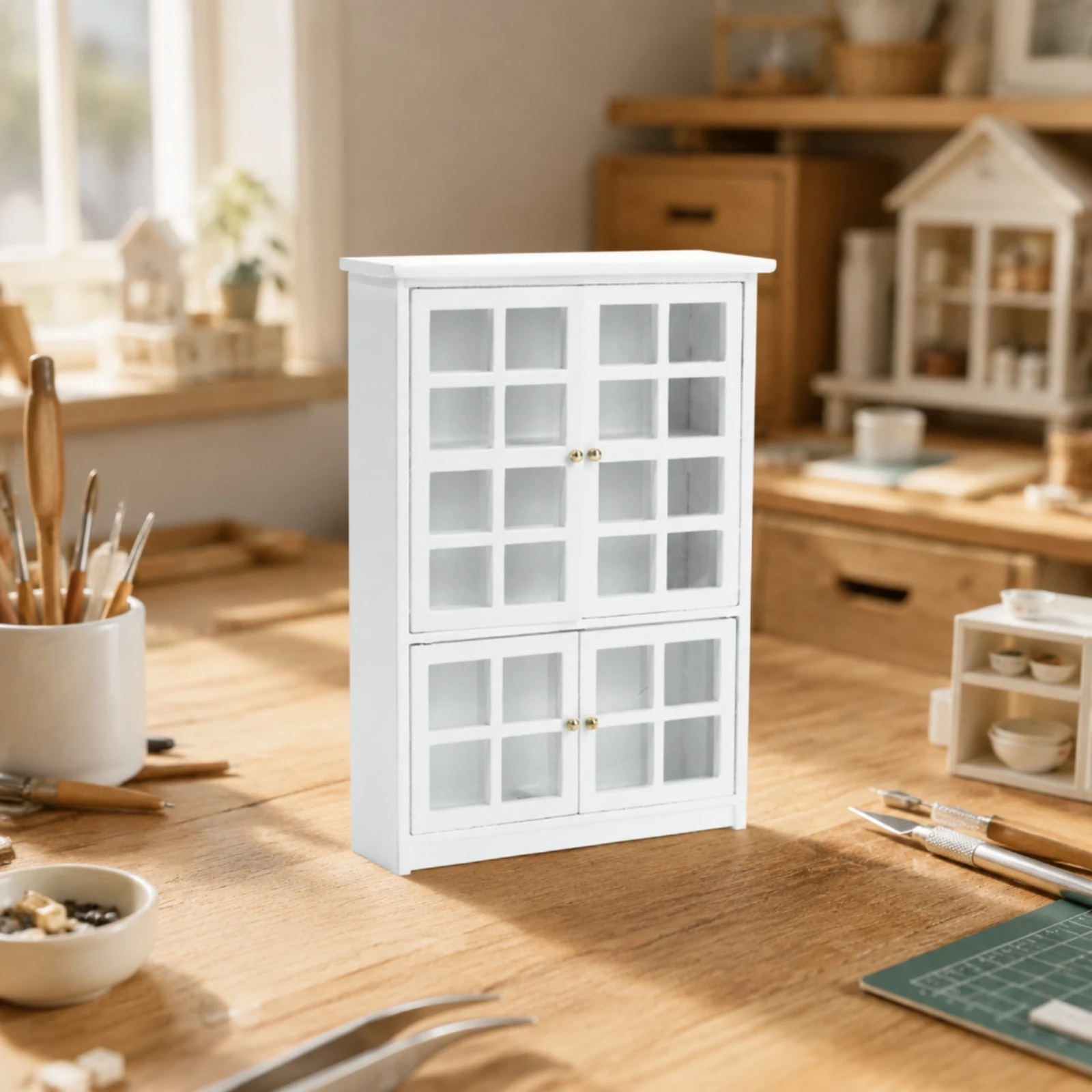 1:12 Scale Dollhouse Cabinet Multi-Functional MDF Dollhouse Display Cabinet Miniature Furniture Model Long-Lasting Sturdy