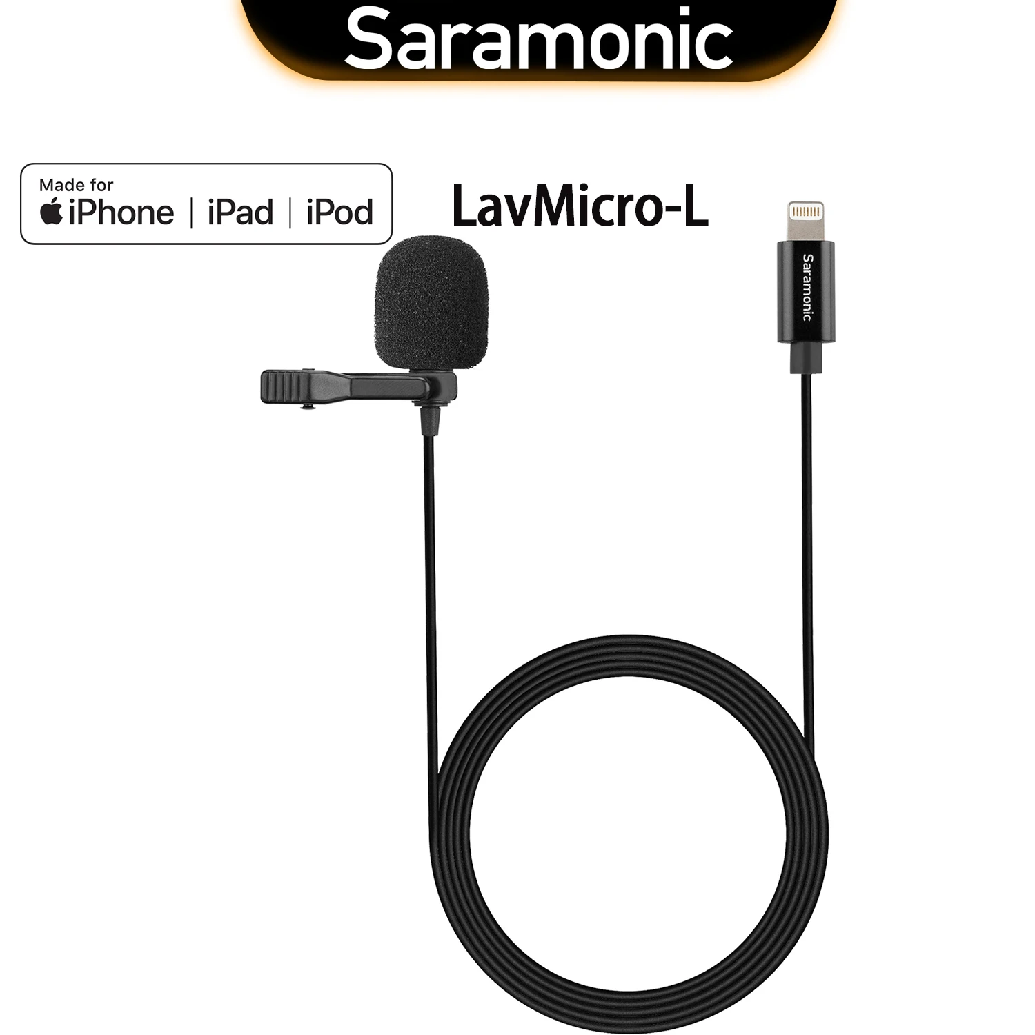 

Saramonic LavMicro-L Lavalier Lapel Microphone for iPhone iPad iOS Devices Youtube Video Recording live Streaming Vlog Traveling