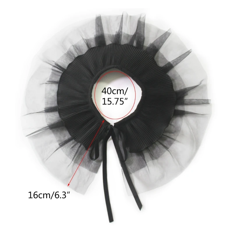 Womens Layered Ruffle Mesh Detachable False Collar Ribbed Knit Splicing Shawl Wrap Scarf Lace-Up Bowknot Capelet Shrugs