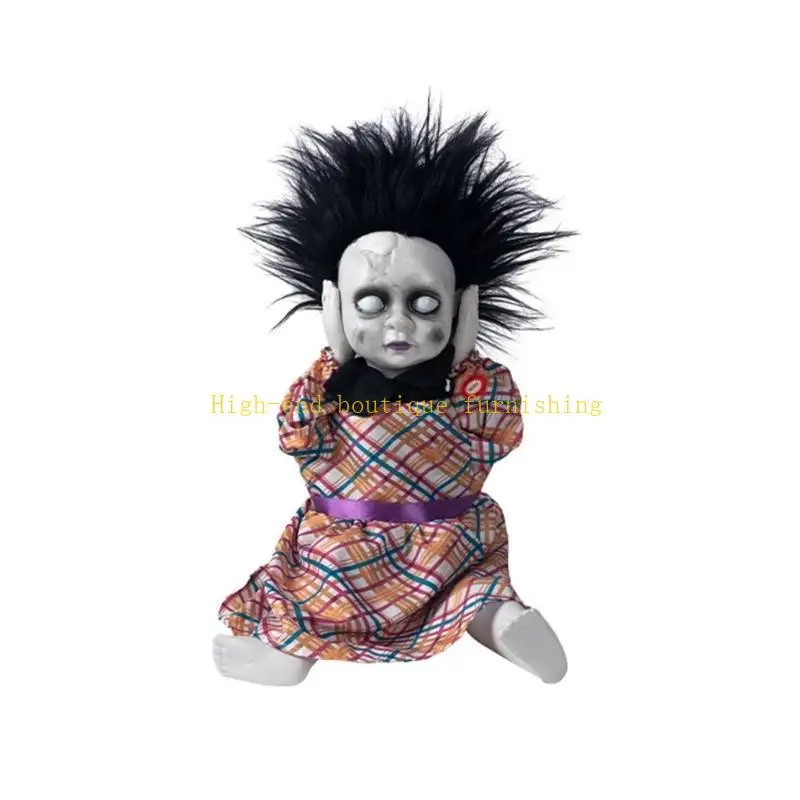 L9NB Horrifying Doll With Motorized Head Lifting And Glowing Sound Effect Participatory Specters Figure For Haunting House