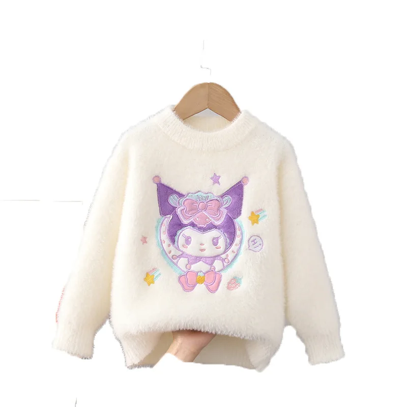 Sanrios Kuromis Girl Sweater Autumn Winter New Sweater Cartoon Characters Pullover Round Neck Long Sleeves Leisure Kawaii Child