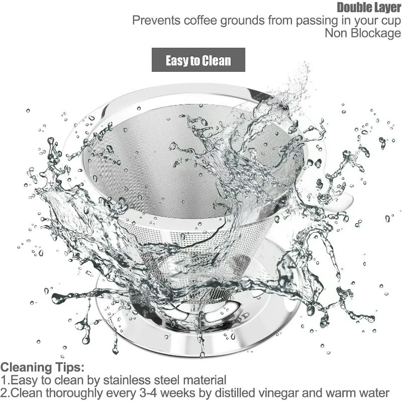 Pour Over Coffee Maker Set – Glass Coffee Dripper with Stainless Steel Coffee Filter Holder Double Layer Tea Strainer Server