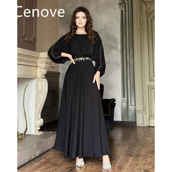 Cenove A-Line Black High Neckline Prom Dress Long Sleeves With Draped Evening Summer Elegant Party Dress For Women2023