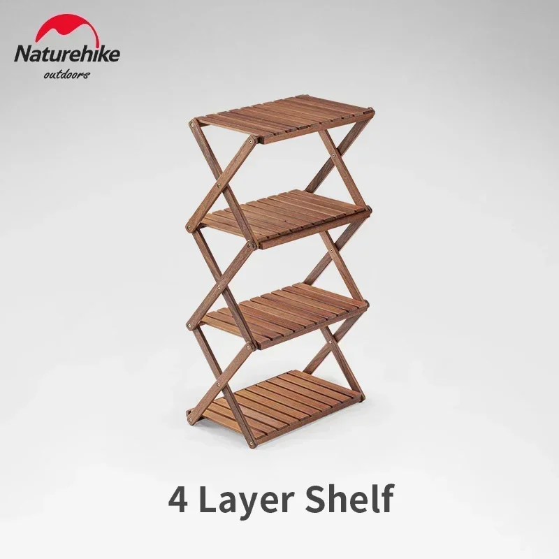 Naturehike-Foldable Multi-layer Shelf for Camping, Picnic Wood Folding Table, Portable Storage Rack, Outdoor 3-4 Layers