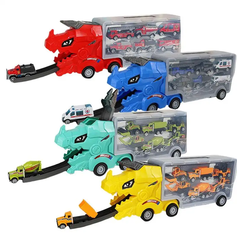 

Детская игрушка-трек динозавра 6, автомобиль в форме динозавра, игрушечный грузовик-транспортер, автомобиль с открытой дверью, раздвижной автомобиль из сплава для хранения, большой подарок для мальчика