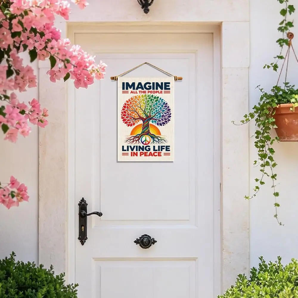 Imagine All The People Living Life In Peace Double Sided Garden Flag, Tree Of Life Yard Sign Outdoor Banner, Inspirational S yyi
