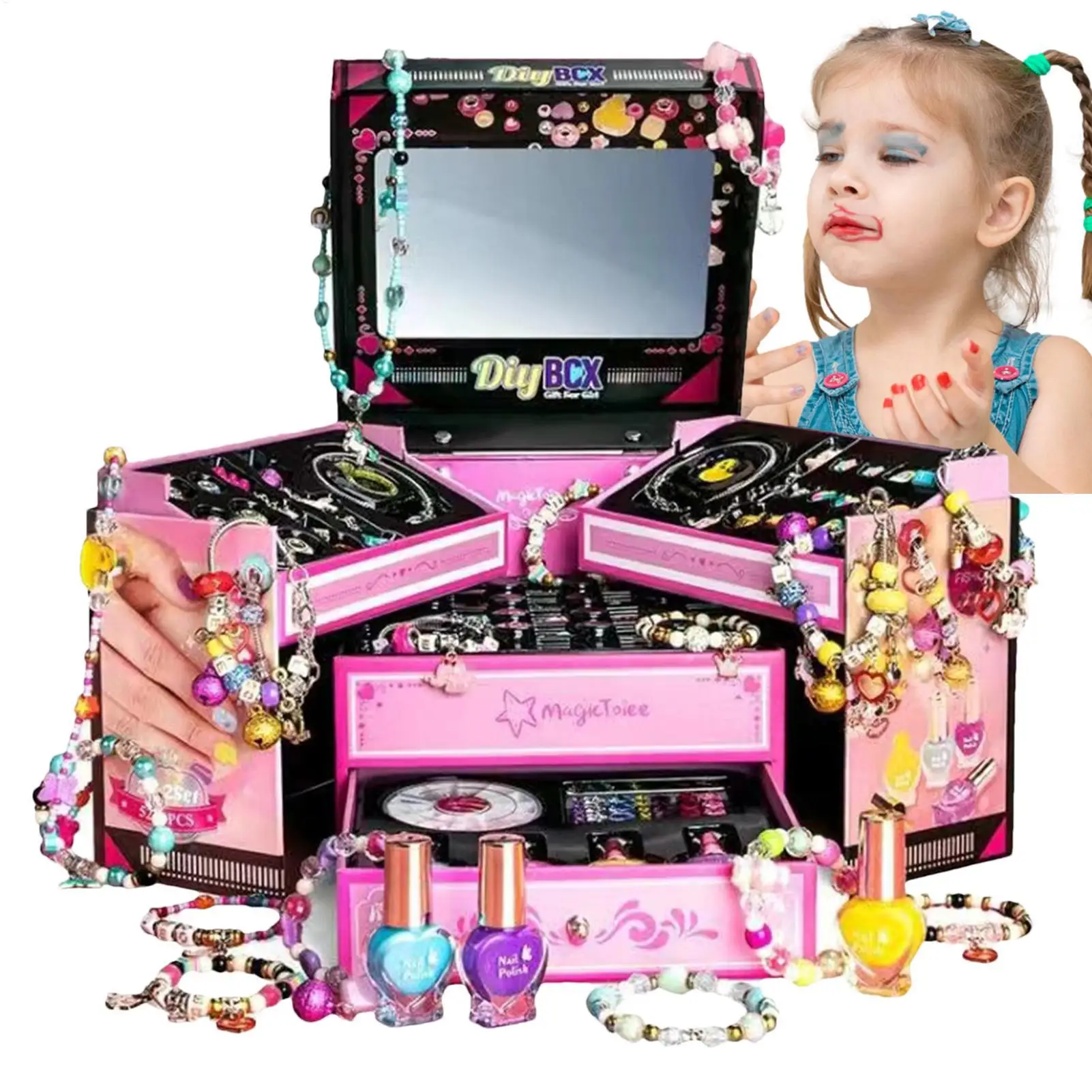 

Детская косметика для макияжа, коробка для ролевых игр, шкатулка для драгоценностей, браслет «сделай сам», серьги, ожерелье, набор для изготовления рождественской подарочной коробки для девочек