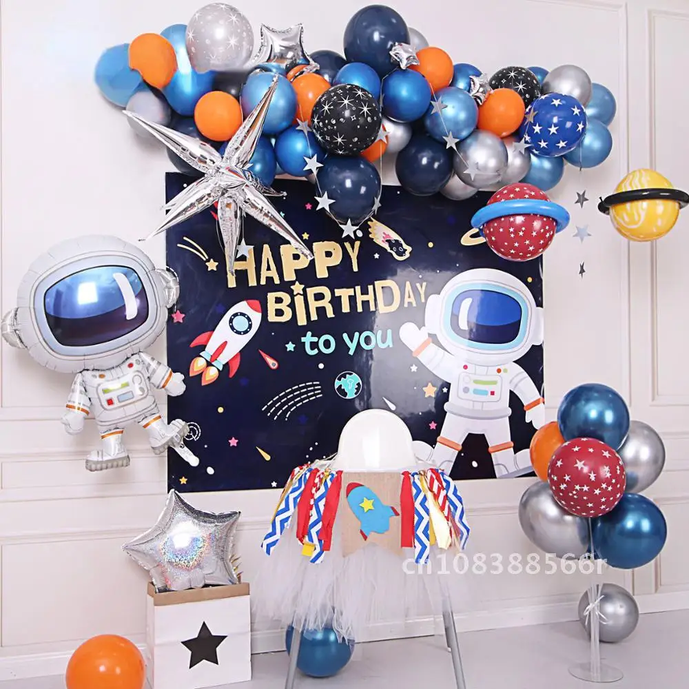 

Happy Birthday party decor for kids boy: New Space Travelling Globos outer space astronaut foil balloons ET Planet explore part