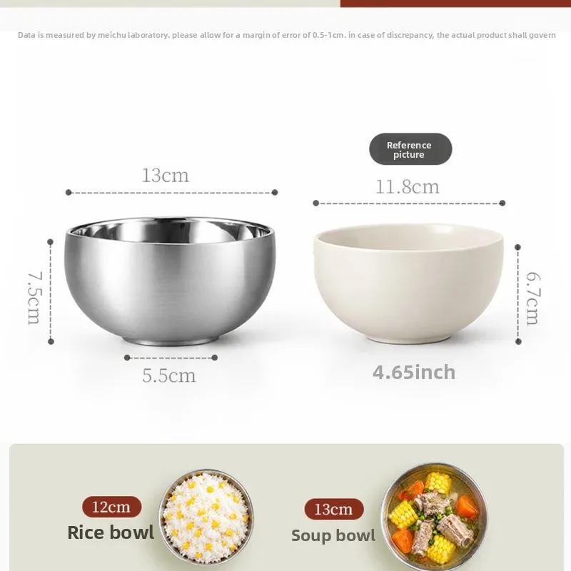 16L stainless steel tableware set, 5-inch rice bowl, home food-grade double-layer large bowl soup noodle bowl