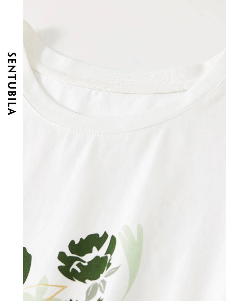 GENTUBILA-T-shirt en coton imprimé blanc, t-shirts basiques, col rond, manches longues, pulls décontractés, confort, printemps, 2024, 141T53852