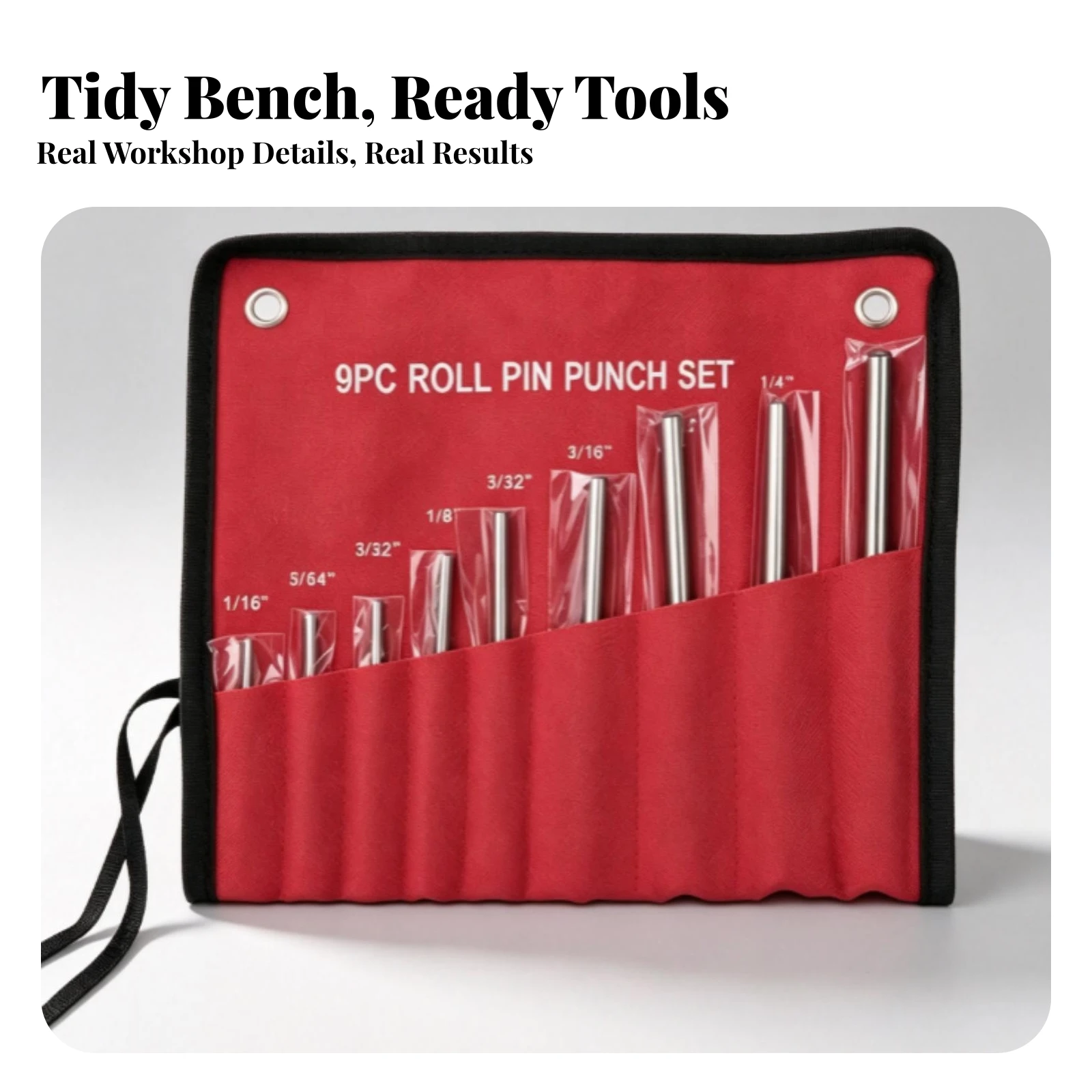 9 Pieces Roll Pin Punch Set Enhanced Grip Punch Set with Roll-up Pouch Punches with Pouch Easy Carry Punches with Storage Bag