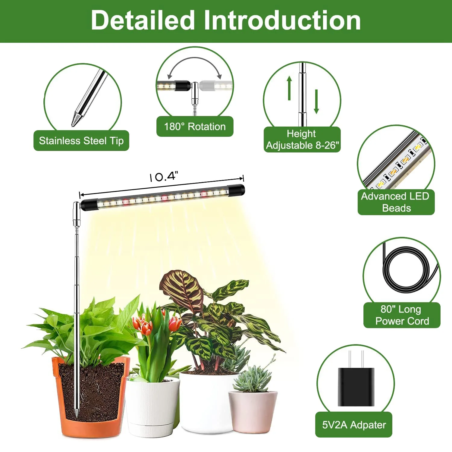 Full Spectrum LED Grow Lights for Indoor Plants with Adjustable Height, 3 Lighting Spectrum, Auto Timer 3/9/12H US Plug