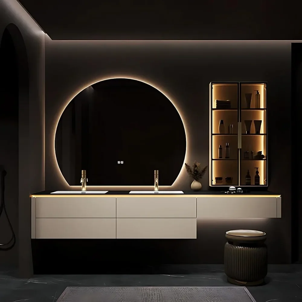 

Bathroom Vanity with Sink - Double Sink Bathroom Vanity Combination Set, Modern Floating Vanity & LED Demister Mirror