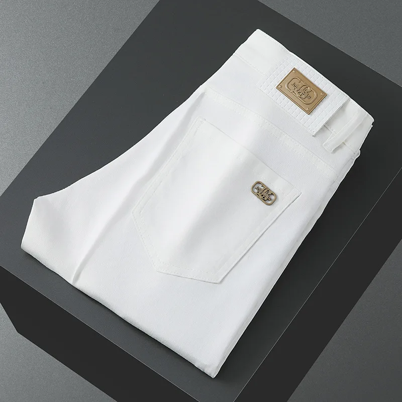 Three-proof fabric anti-fading affordable luxury fashion jeans men's solid color high-end simple all-match casual slim-fit pants