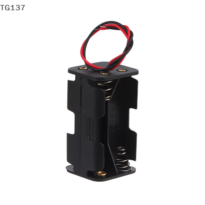 Caja de almacenamiento negra con cable de plomo, soporte de plástico para pilas AA de 6V, caja de batería AA de doble capa, 4 pilas AA, 1 Uds.