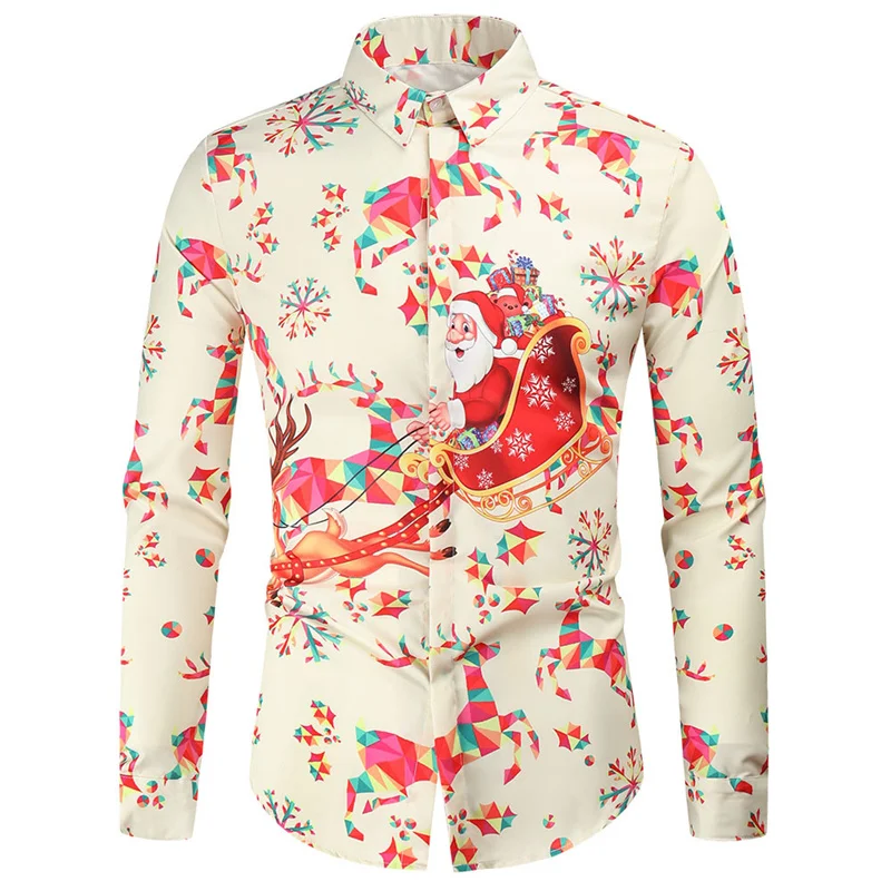 

2024, новая мужская рубашка с 3D принтом и рождественским узором, Гавайская рубашка в стиле Хэллоуина, новая повседневная пляжная рубашка с длинными рукавами для отпуска