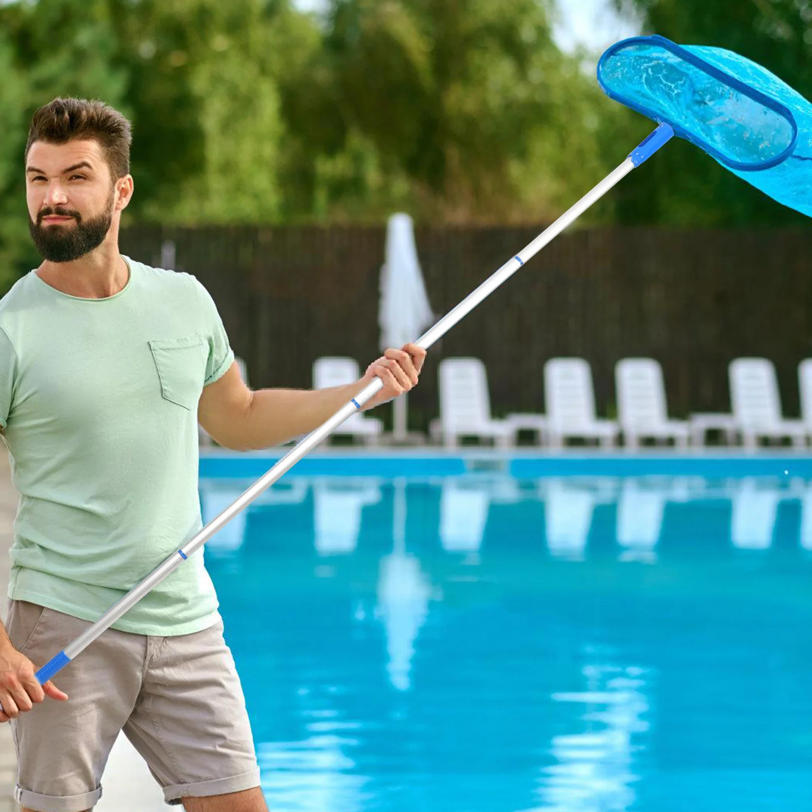 

1Set Pool Net Pole Durable PP Material Plastic Wrapped End Lightweight Adjustable Swimming Pool Skimmer Fishing Net Connecting