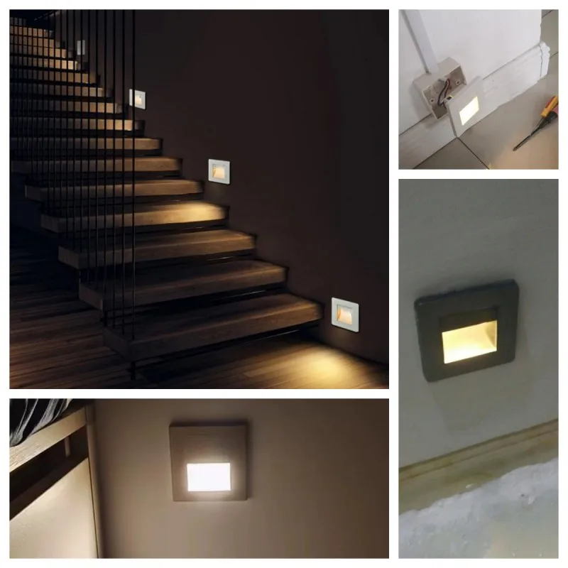 PIR Sensor Led Stair Light Wall Light Recessed Footlight Corridor Step Lamp Motion Induction Wall Lamp AC180-240V