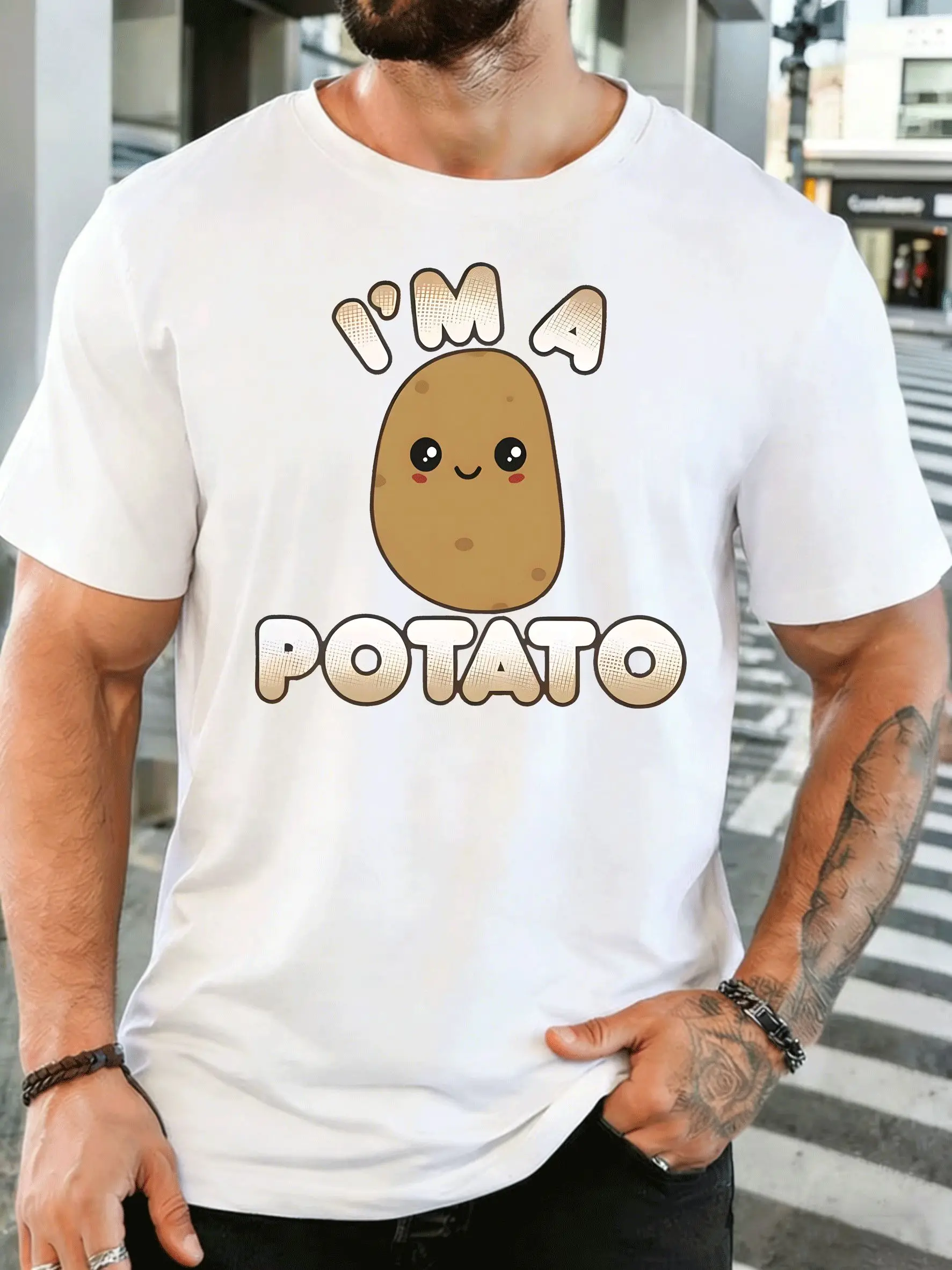 Men Short Sleeve T Shirt I Am A Potato Graphic Tee Cute Vegetable Print Top Summer Soft Cotton Casual Street Wear For Adult Male