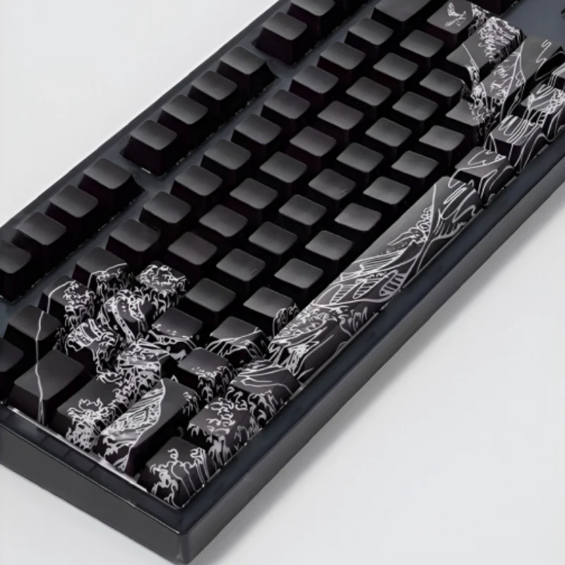 

129Key Ukiyoe Key Cap Side Engraved Light Cherry Profile PBT Sublimated Personalized MX Switch Game Mechanical Keyboard