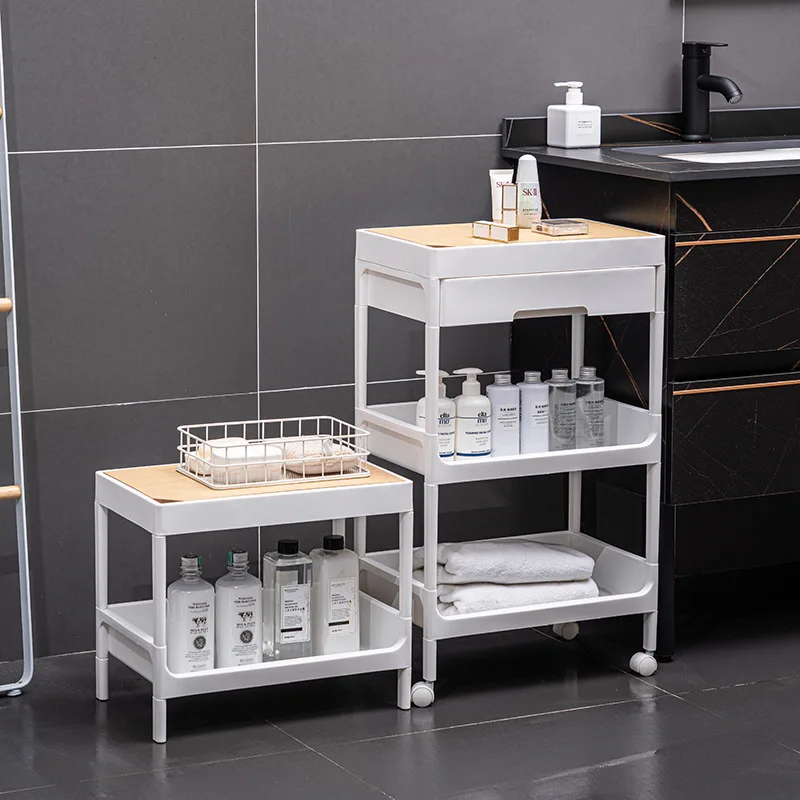 

Versatile Kitchen Multi-Layer Storage Rack Wooden Top for Bathroom/Bedroom Gaps Ideal for Snacks Essentials Space-Saving Design