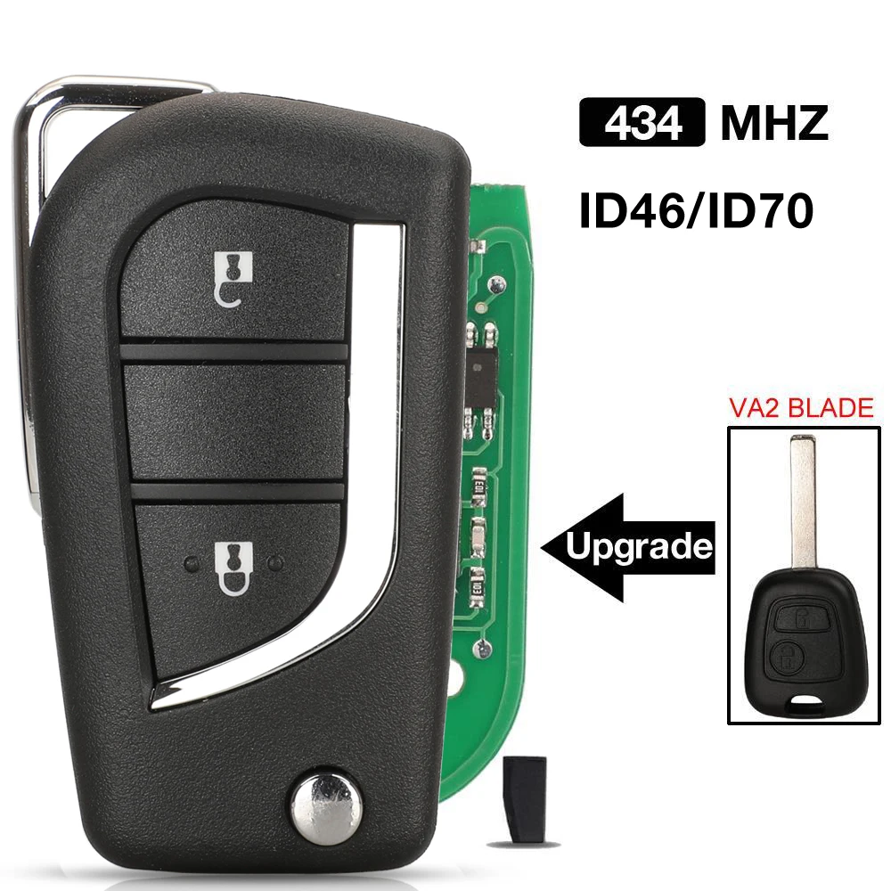 

jingyuqin Modified Remote Car Key For Toyota Aygo Peugeot 106 107 Citroen C1 2005-2014 434MHz ID70 ID46 Chip Upgrade Folding