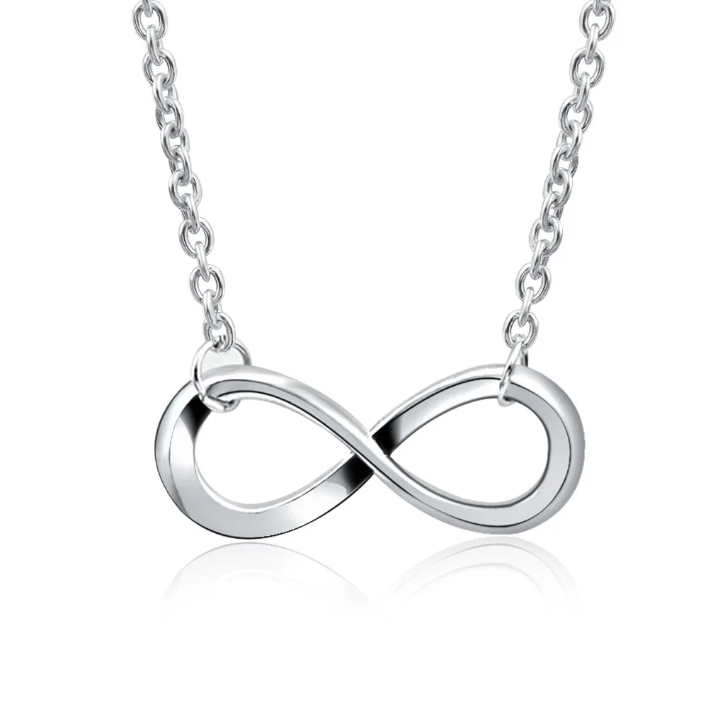 Silver Color Simple Creative Fashion  Lucky Infinite Symbol Pendant Necklace for Women  Lady Daily Wear Jewelry Gift