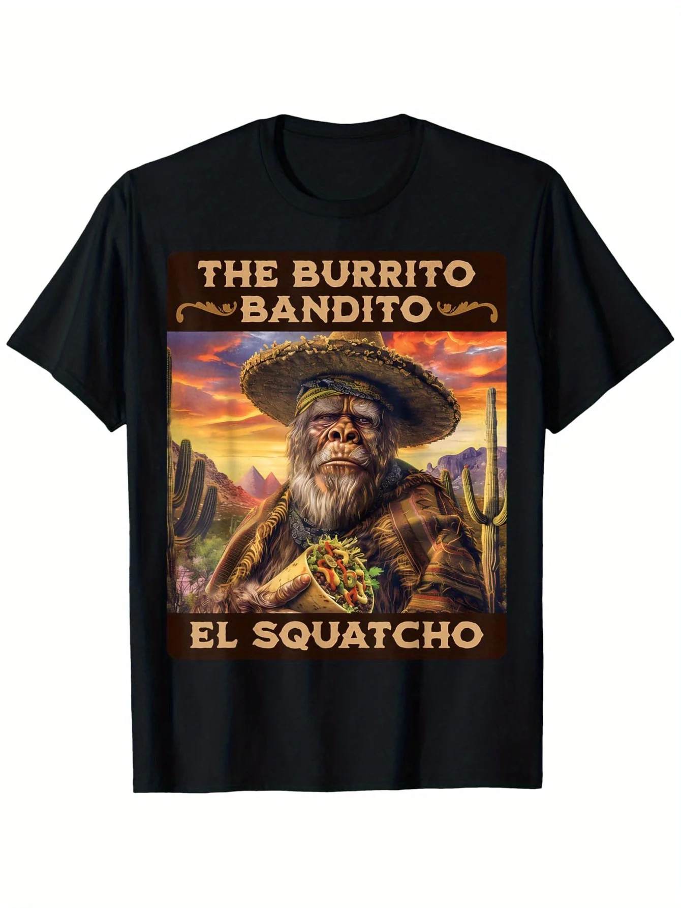 

Приключения на свежем воздухе | Мужская футболка с рисунком «The Burrito Bandito» Sasquatch — 100% хлопок, повседневная свободная посадка, с коротким рукавом