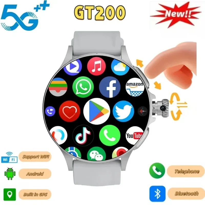 

Новые 5G LTE Android Смарт-часы GT200 1,95 дюйма Amoled Смарт-часы для мужчин с поворотной камерой Сенсорный энкодер GPS WIFI 256 ГБ Storage Rom