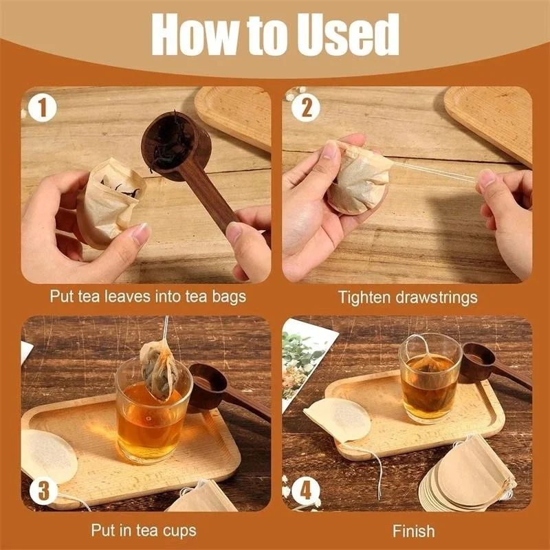 100 قطعة أكياس الشاي القابل للتصرف ، أكياس الشاي تصفية الرباط أكياس تصفية الشاي القابل للتصرف ، أكياس الشاي الرباط المستديرة أكياس ورق فلتر الشاي #5