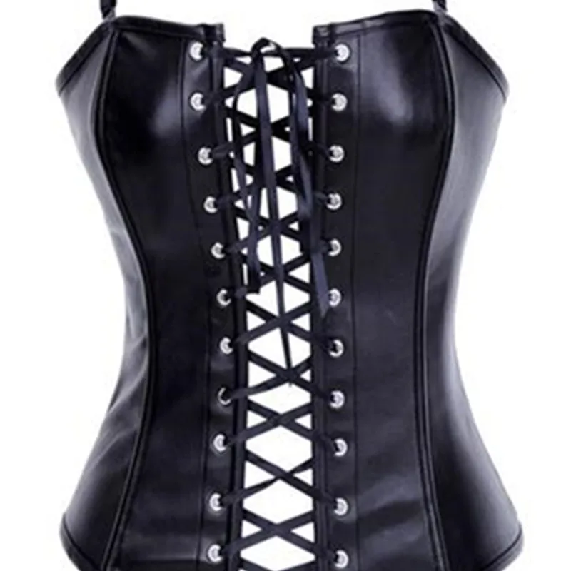 Women\'s Bustiers Corsets PU Leather Overbust Corset with Straps Lace-up Bones Steampunk Gothic Bustier Waist Training Corselet