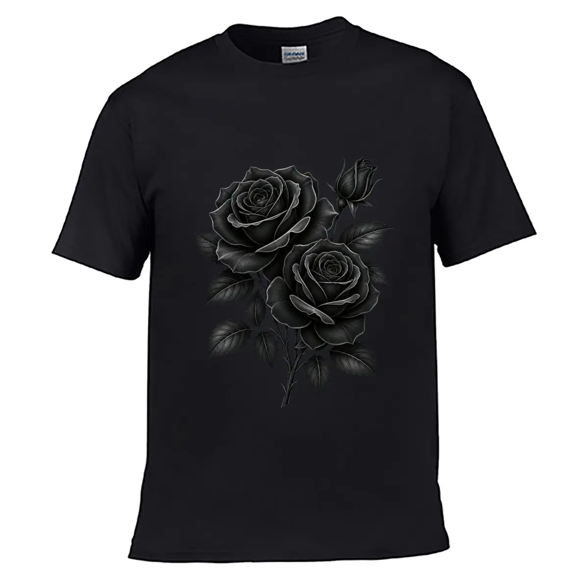 Black Rose Bouquet Gothic Floral Art Men Summer Washed Tee Loose Distressed Top
