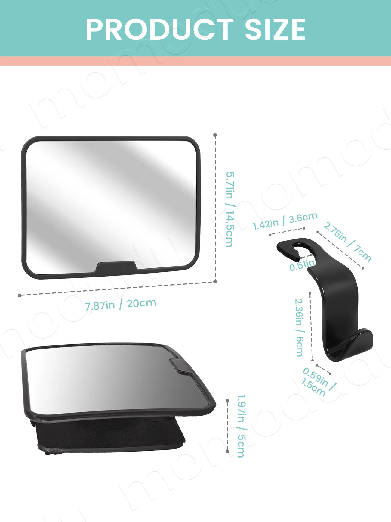 360° Rotatable Baby Car Mirror & Seat Hooks Set, Rear Facing Safety View, Universal Headrest Hanger Organizer for Bags