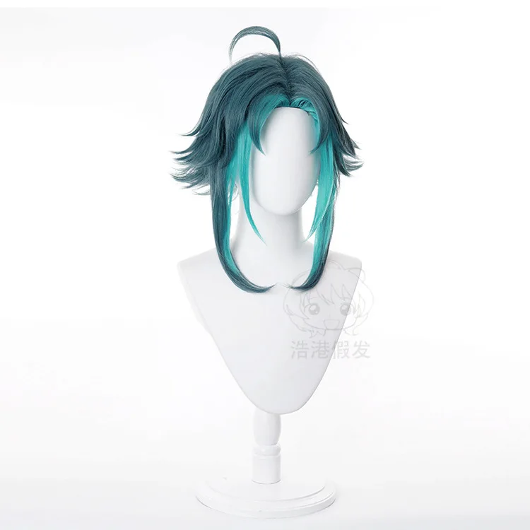 Jogo genshin impacto xiao cosplay peruca homem mulher destaque cabelo azul jogo personagem vestir-se perucas acessórios de fantasia de halloween