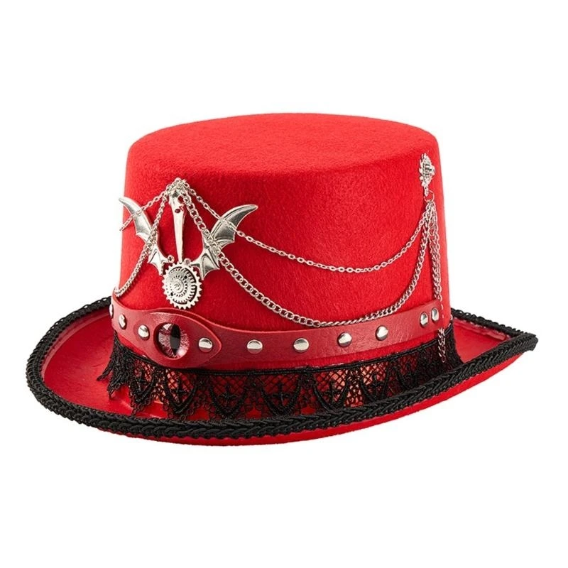 

Metal Gear Embellished Caps With Lace Trim Ornament Steampunk Top Hat Vintage Costume Accessory For Fashion Enthusiasts