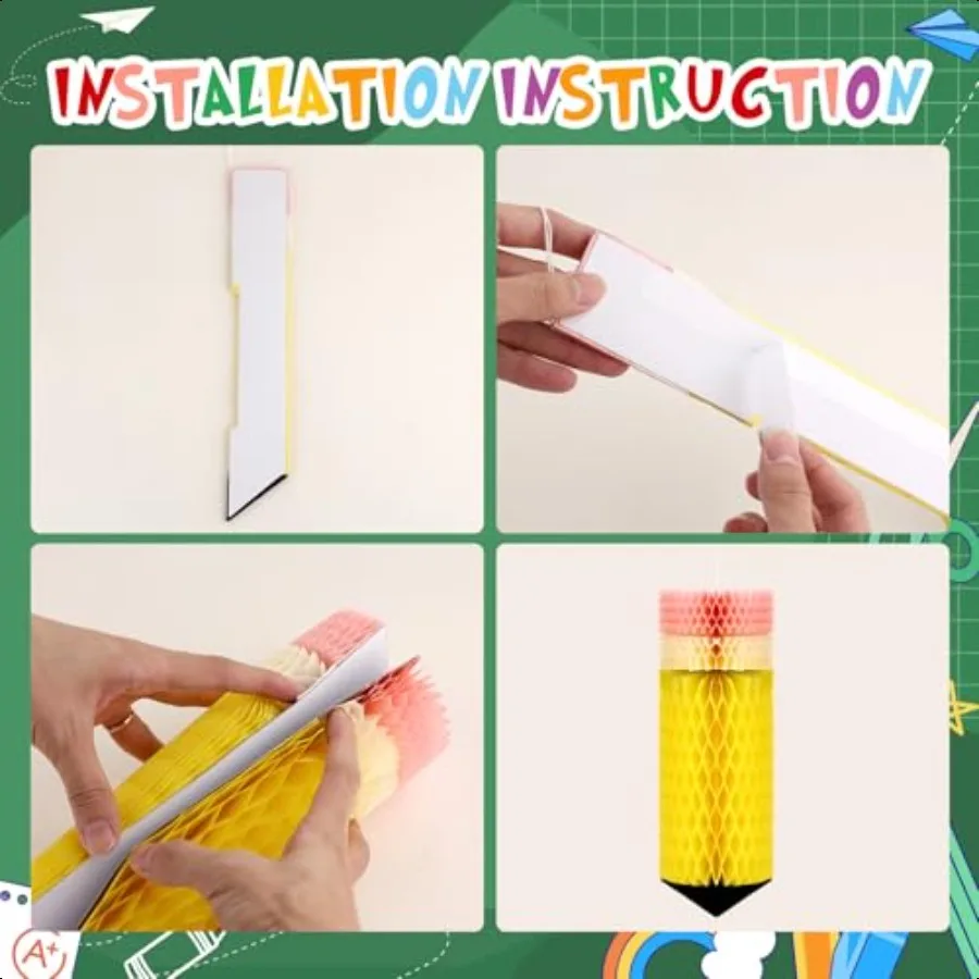 ديكورات العودة إلى المدرسة المعلقة على شكل قرص العسل 12 قطعة من مناديل ورقية لتزيين الفصول الدراسية مرحبًا بكم في العودة إلى سقف المدرسة