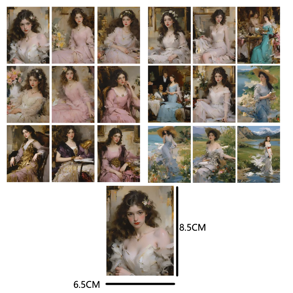 36PCS Vintage Medieval Girl Oil Painting Decorative Stickers for Diaries and Stationery Retro Style  Stickers