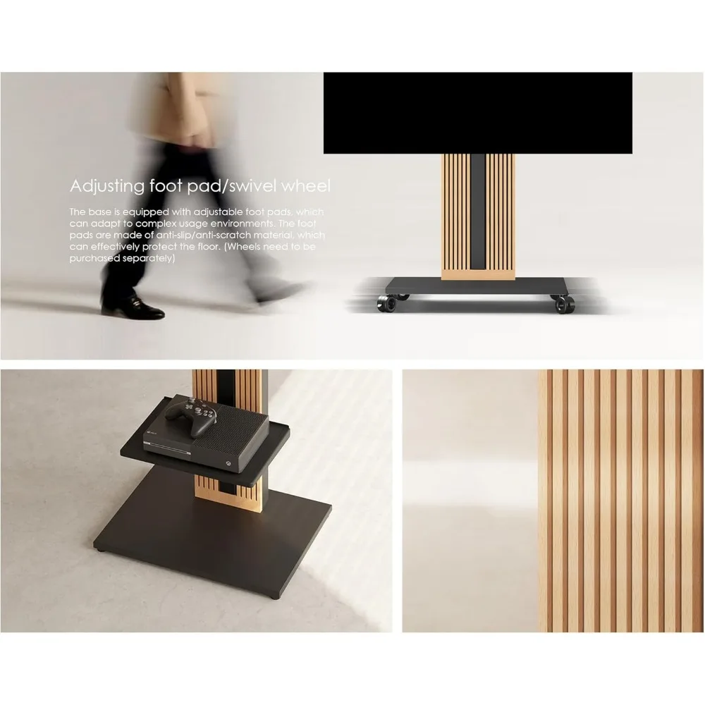 Soporte para TV giratorio de estilo escandinavo con almacenamiento oculto para televisores de 55-88 pulgadas, diseño de montaje en piso alto