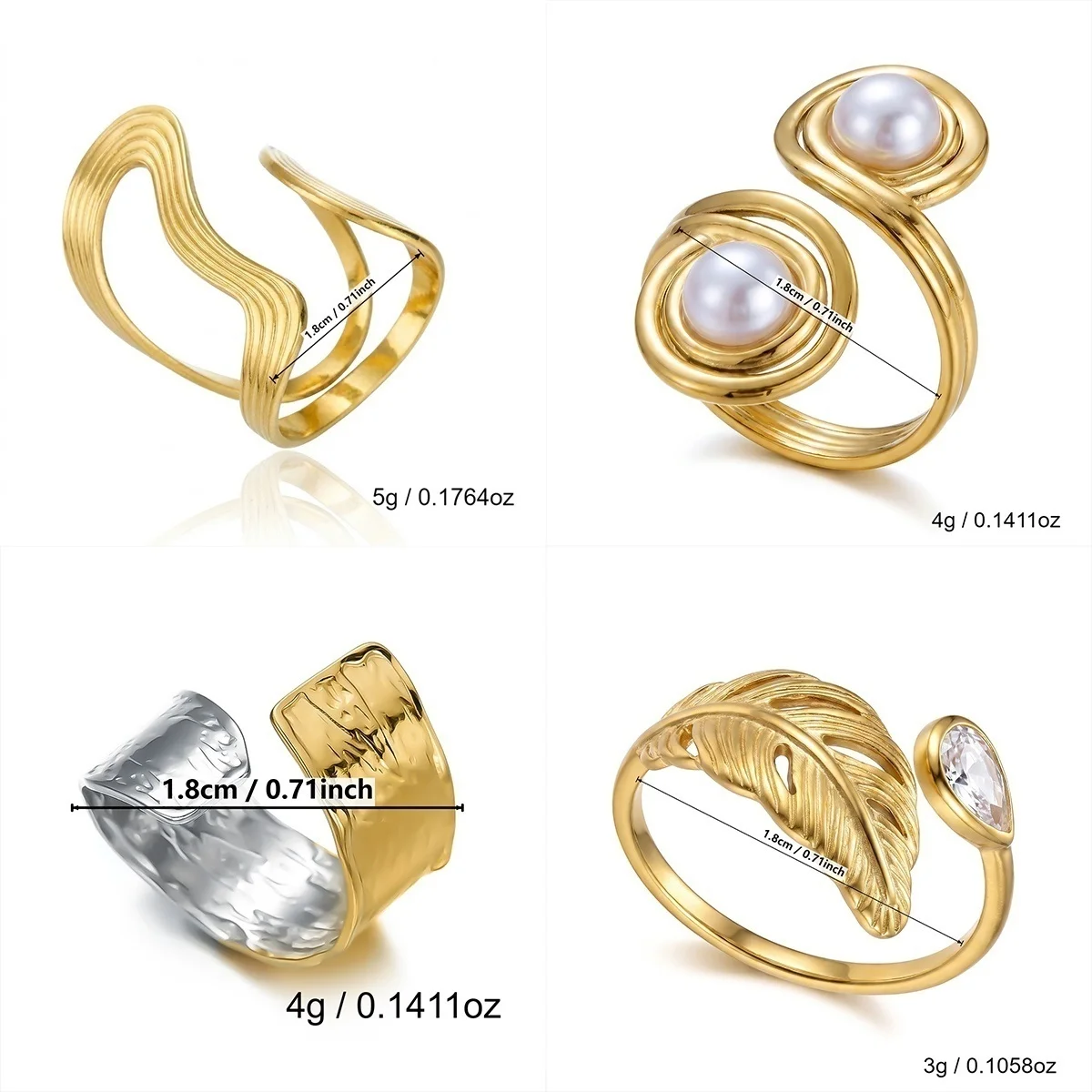 Französische Vintage-Fingerringe mit hohlem, gewelltem Design, imitierten Perlen und Spiralblatt-Motiven für Damen und Herren, im Nischenstil, geometrischer Ring, ästhetischer Schmuck. – Detail 4